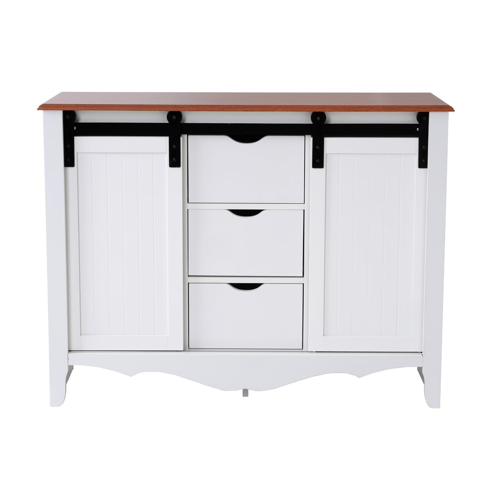 OS Home and Office Furniture Model Countryside Barn Door Buffet with Two Sliding Barn Doors and Three Drawers