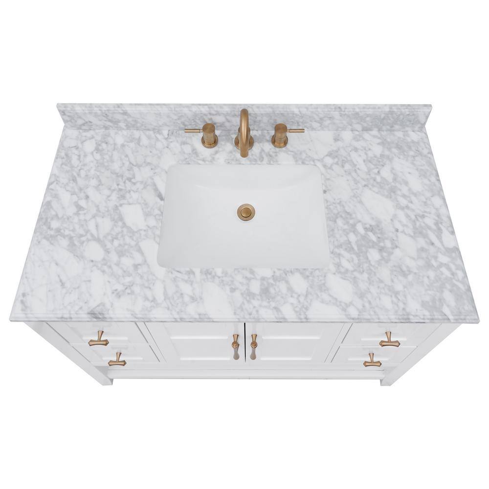 Home Decorators Collection Sturgess Open Shelf 43 in. W x 22. D x 35. H Vanity in White with White Marble Vanity Top 19111S-VS43C-WT