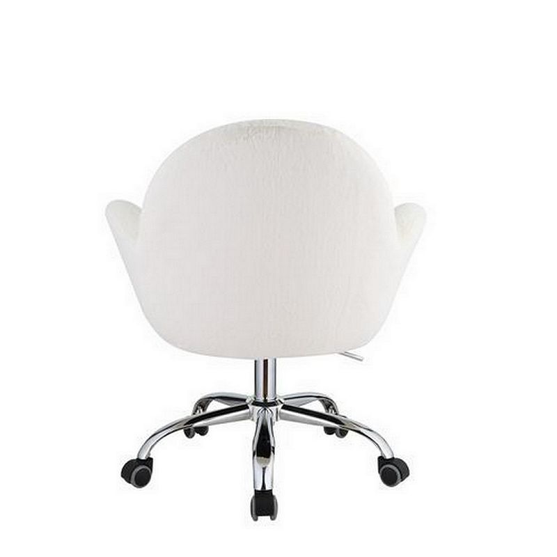 Swivel Office Chair with Rounded Back and Arms， White and Chrome