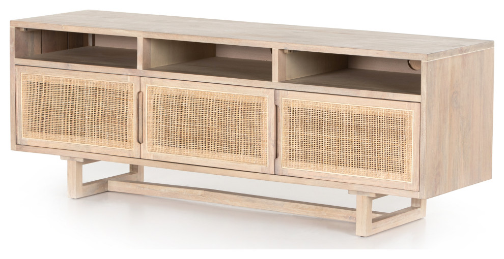 Clarita Media Console  White Wash Mango   Tropical   Entertainment Centers And Tv Stands   by Four Hands  Houzz