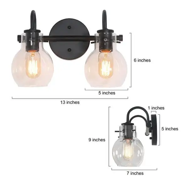 Olia Mid-Century Modern Black Linear Bathroom Vanity Lights Dimmable Clear Glass Wall Sconces