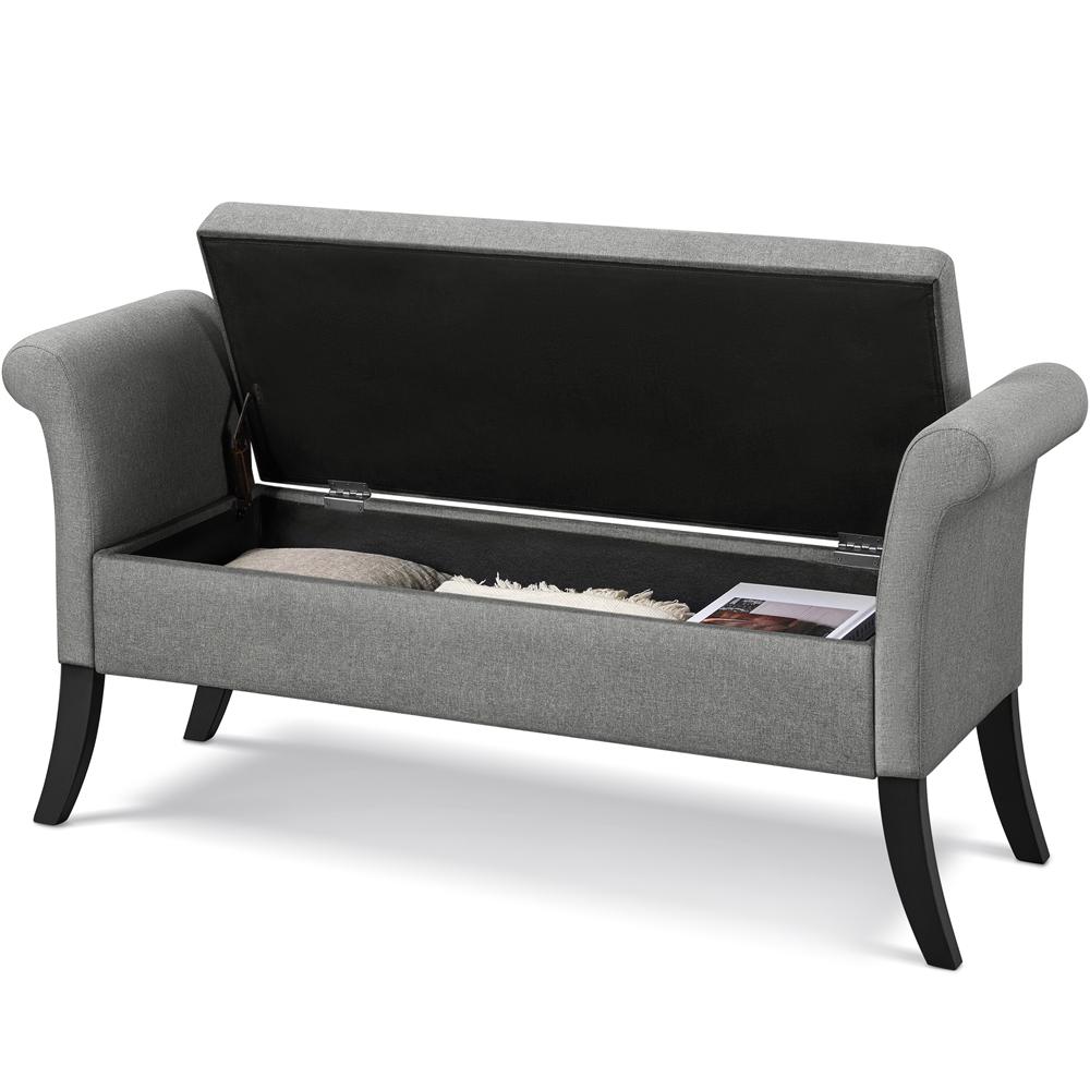 SmileMart Button Tufted Ottoman Storage Bench with Rolled Arms Light Gray Fabric  Crowdfused