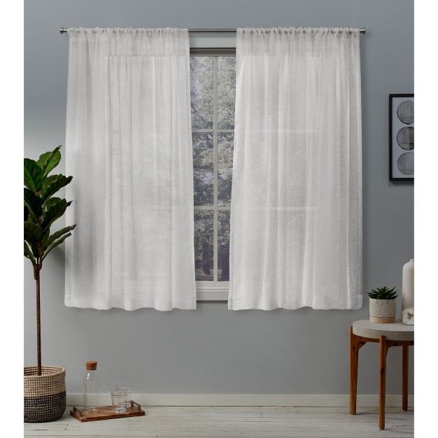 Set Of 2 Belgian Textured Linen Rod Pocket Sheer Window Curtain Panels Exclusive Home