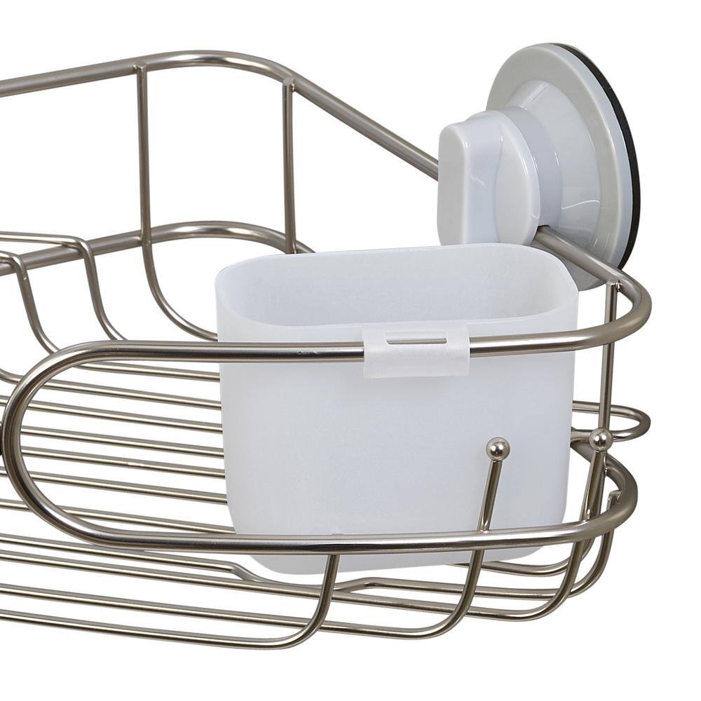 Zenna Home Power Grip Pro Rustproof Multi-Surface Dual Mount Corner Shower Basket in Stainless Steel E7824STL