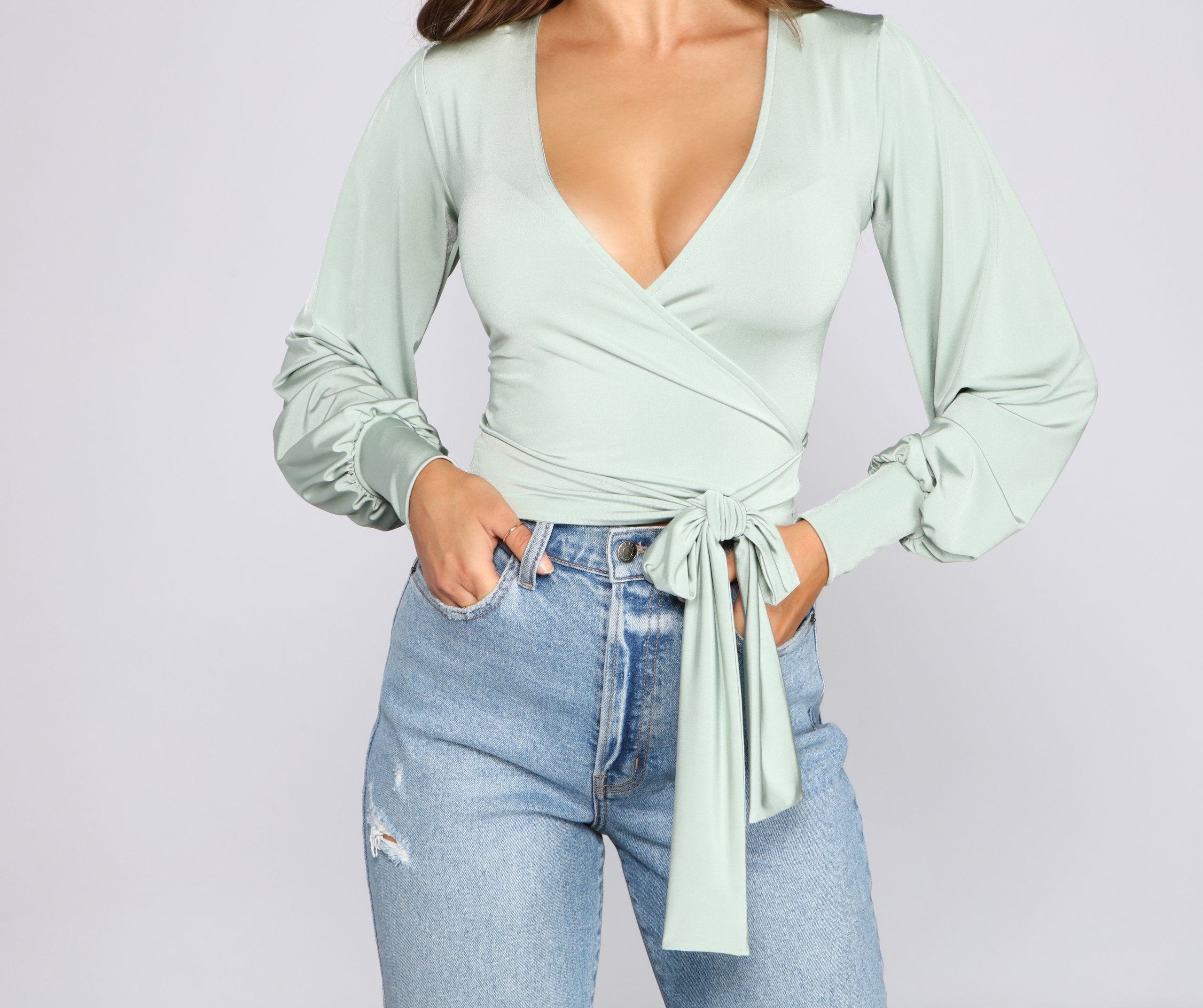 Slinky Knit Wrap Front Top