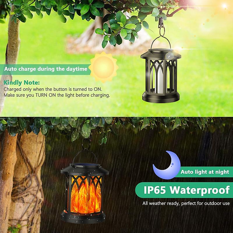 1pc Led Solar Simulation Flame Lights Outdoor Hanging Waterproof Dancing Flickering Wall Lamp Yard Landscape Decoration Garden Lamp