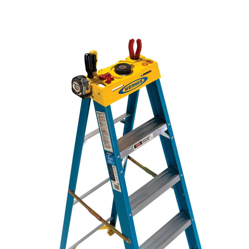 Werner 8 ft. Fiberglass Step Ladder with Yellow Top 250 lbs. Load Capacity Type I Duty Rating 6008