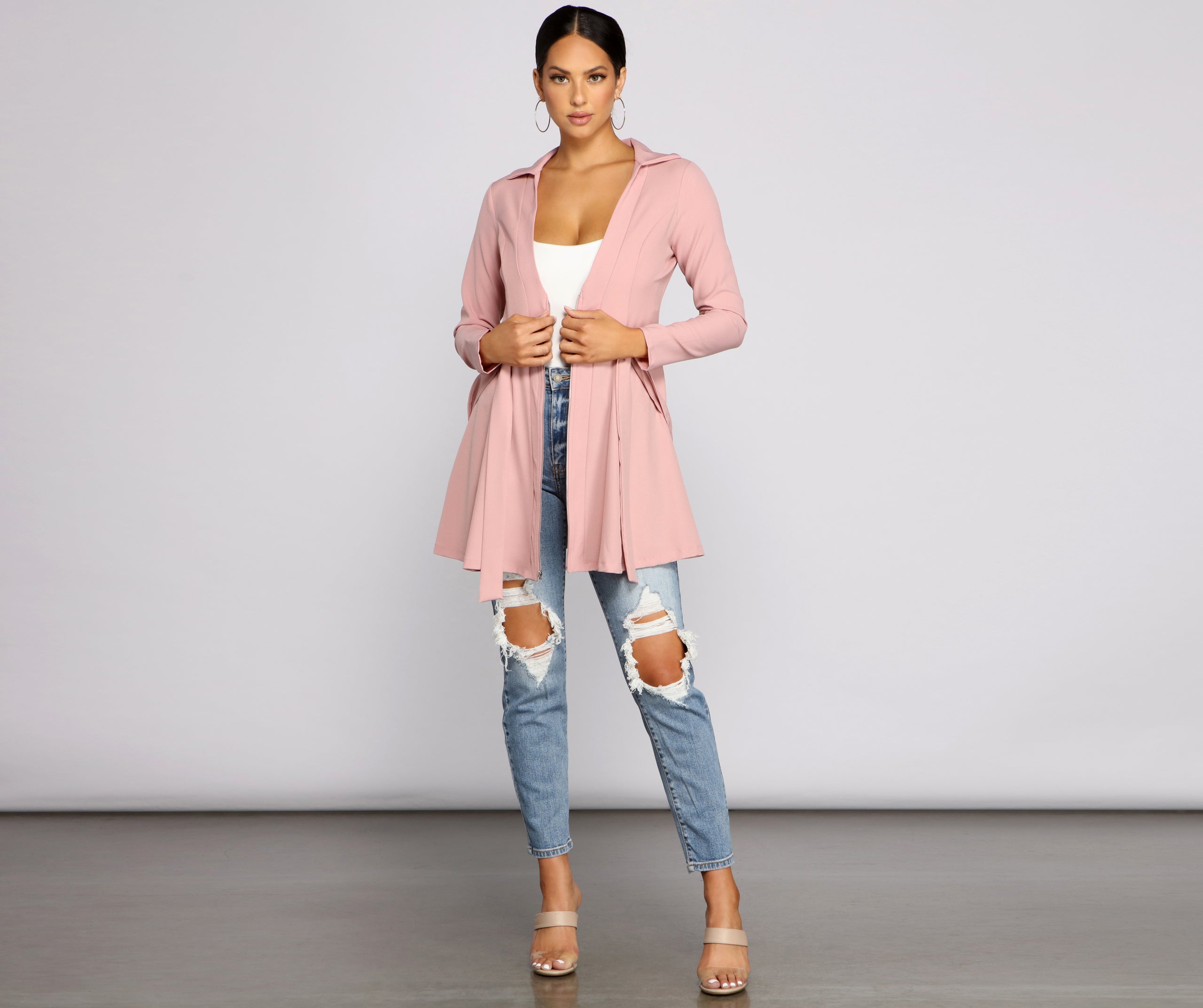 Chic Girl Tie Front Belted Trench