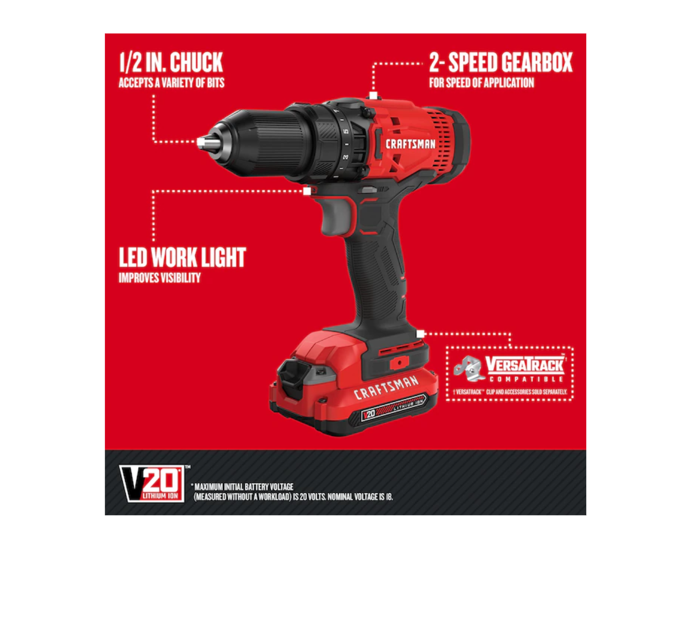 CRAFTSMAN CMCK200C2 V20 2-Tool 20-Volt Max Power Tool Combo Kit with Soft Case (2-Batteries Included and Charger Included)