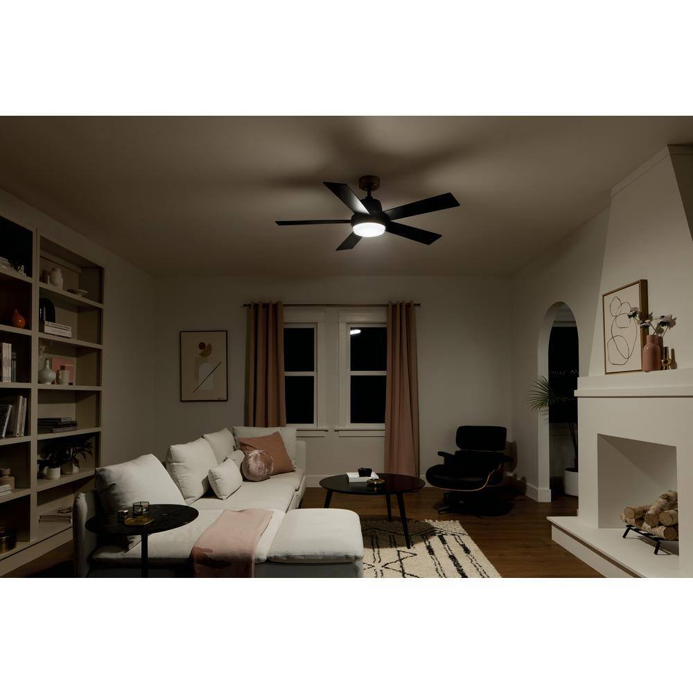 KICHLER Grace 52 in. Integrated LED Indoor Satin Black Down Rod Mount Ceiling Fan with Light and Remote 300316SBK