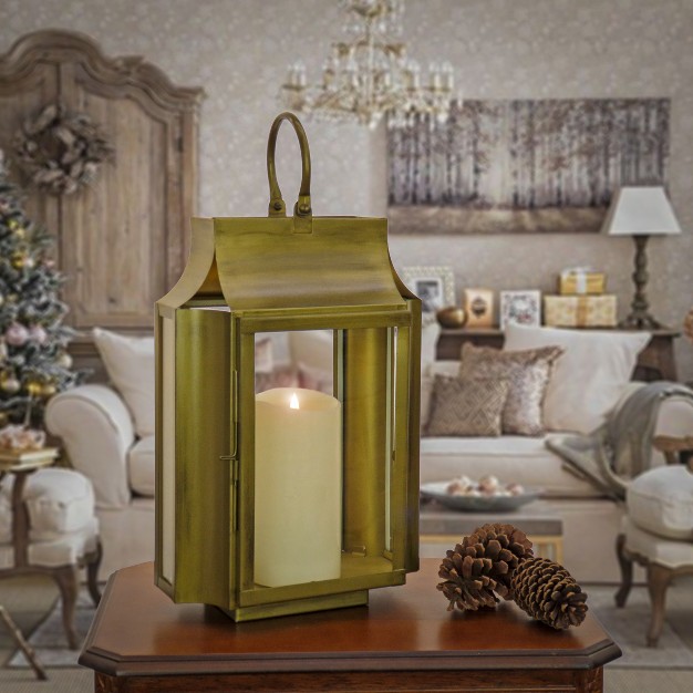 Hgtv Home Collection Slim Lantern Christmas Themed Home Decor Small Gold 18 In