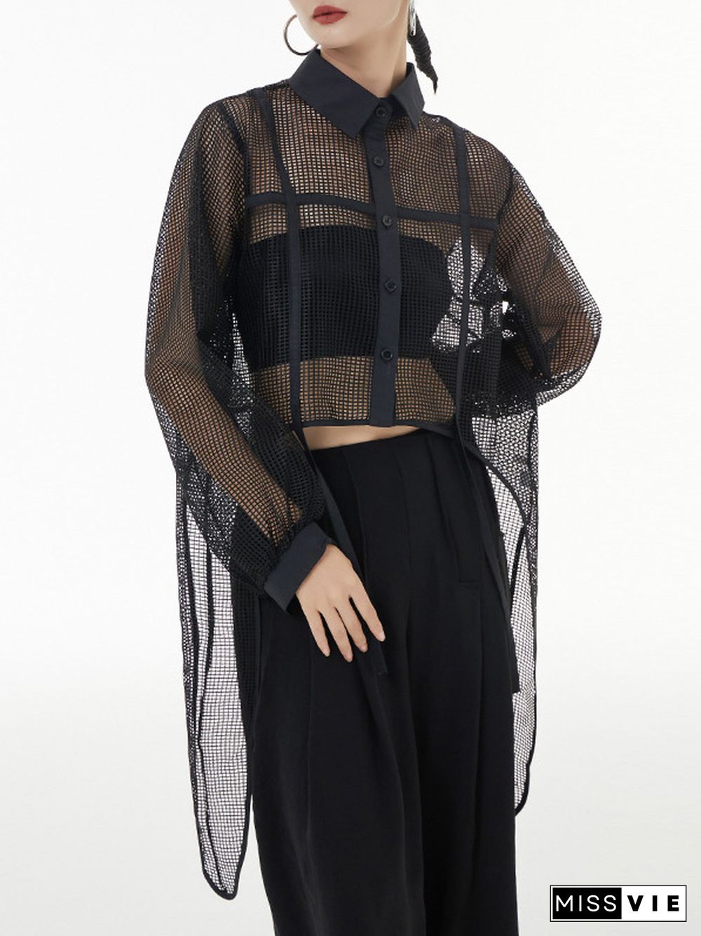 Stylish Long Sleeves Loose Mesh See-Through Sun Protection Blouses&Shirts Tops