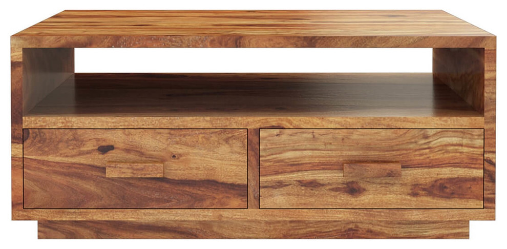 Delaware Rustic Solid Wood Square Coffee Table with 4 Drawers   Rustic   Coffee Tables   by Sierra Living Concepts Inc  Houzz