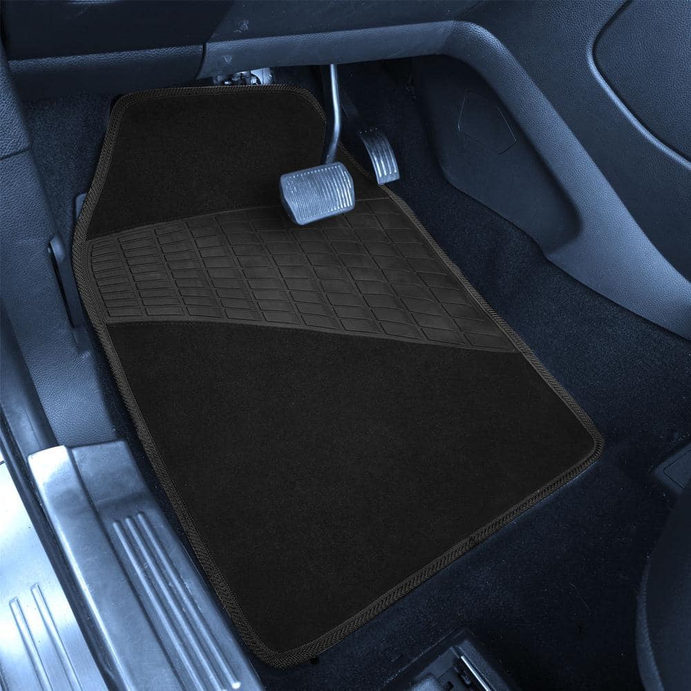 FH Group Black Color-Trimmed Liners Non-Slip Car Floor Mats with Rubber Heel Pad - Full Set DMF14503BLACK