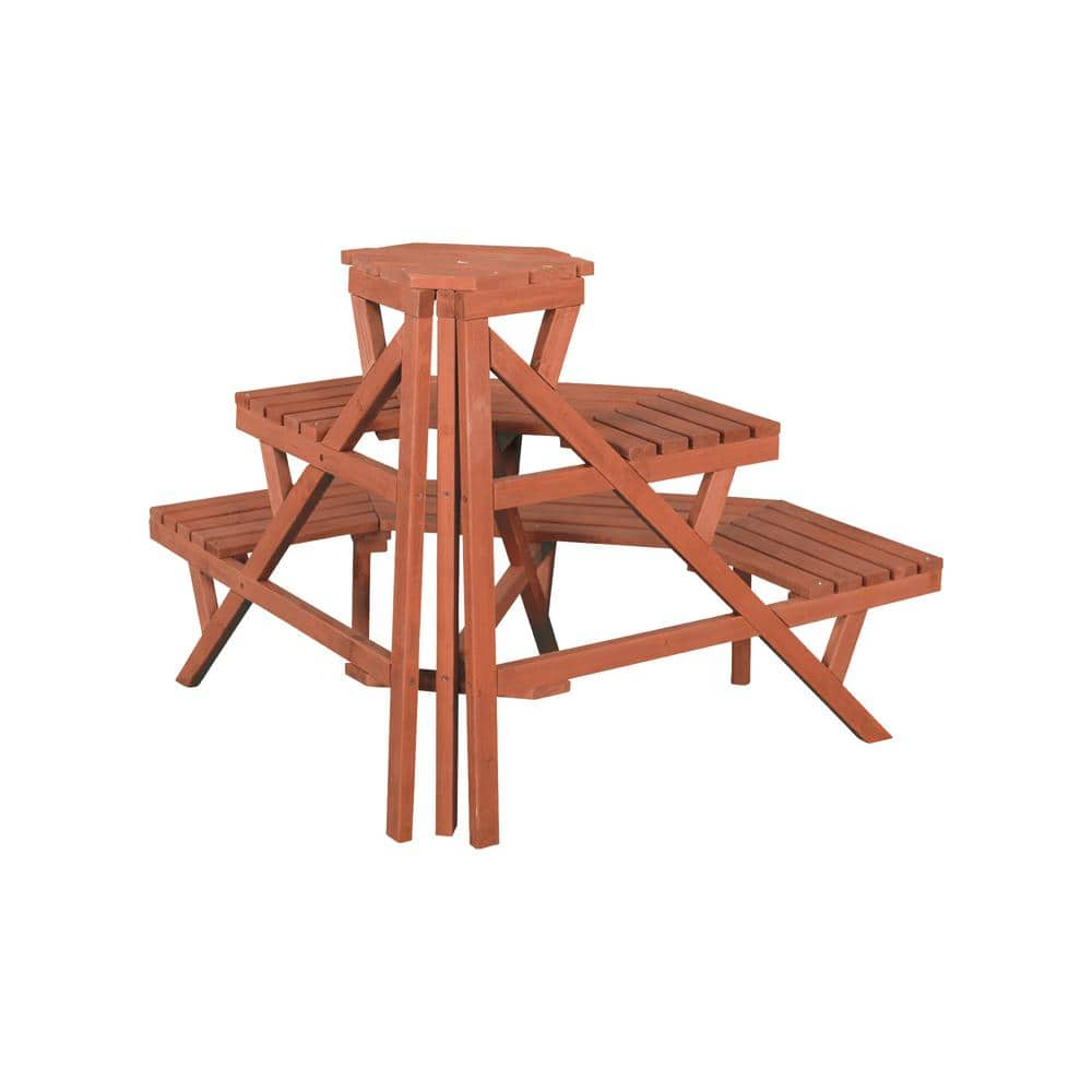 Leisure Season 38 in. x 24 in. Medium Brown Solid Wood 3-Tier Quarter Round Plant Stand QPS3826