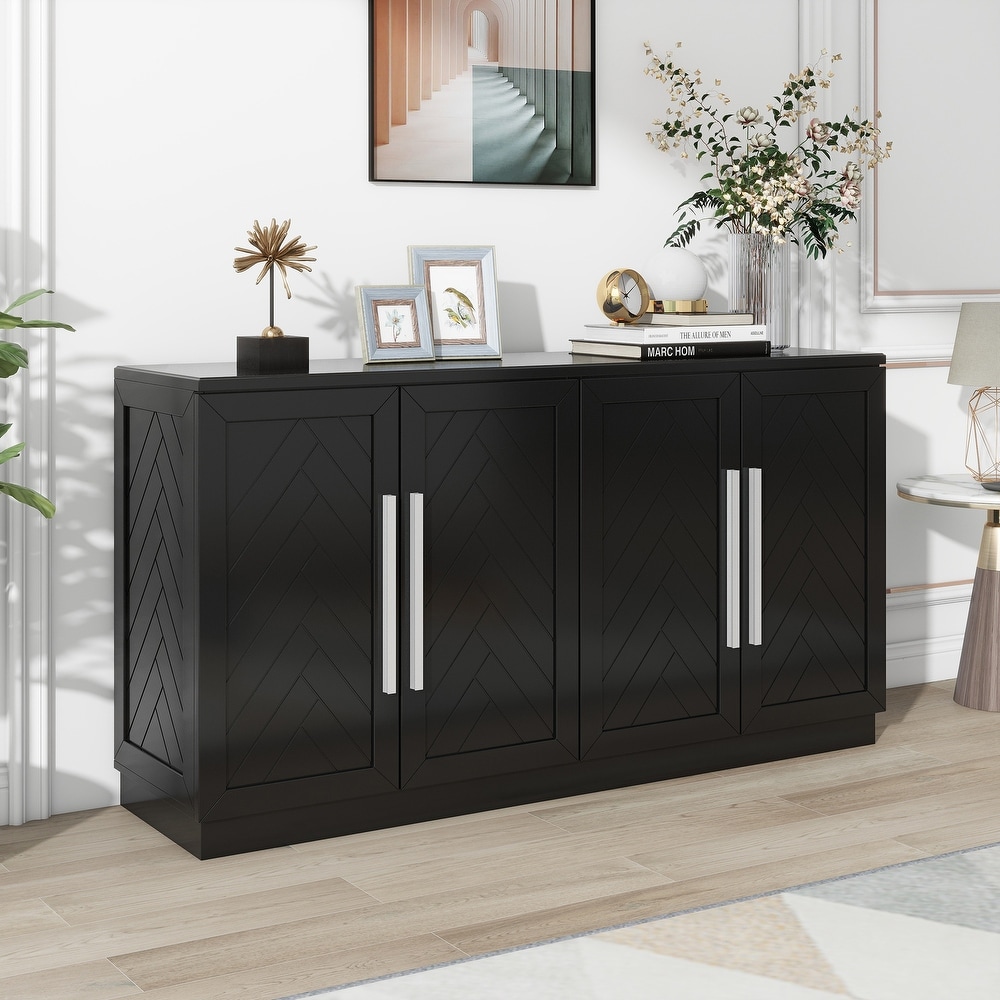 4 Doors Sideboard with Adjustable Shelves and Silver Handles