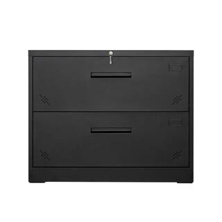 Tatahance Black Metal Steel Lateral Filing Cabinet with Large Deep Drawers Locked by Keys W25262859-Z