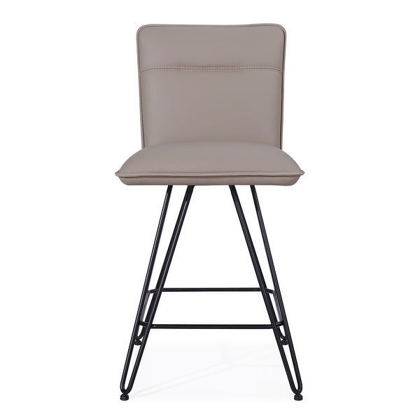 Leather Counter Height Stool with Metal Hairpin Legs， Set of 2， Taupe Brown and Black - 37 H x 18 W x 21 L Inches