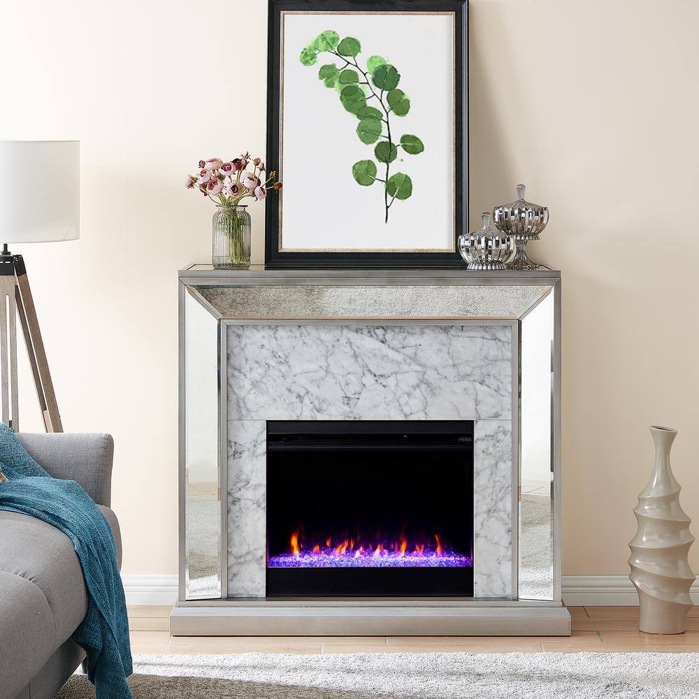 Southern Enterprises Legamma Color-Changing 44 in. Electric Fireplace in Antique Silver HD013640