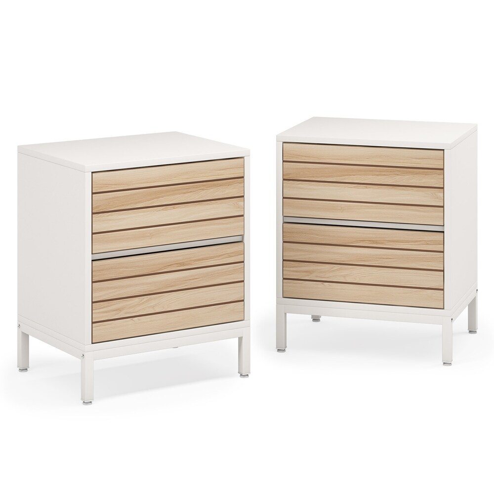 Modern Nightstand Set of 2  White Wood Nightstands with 2 Drawers