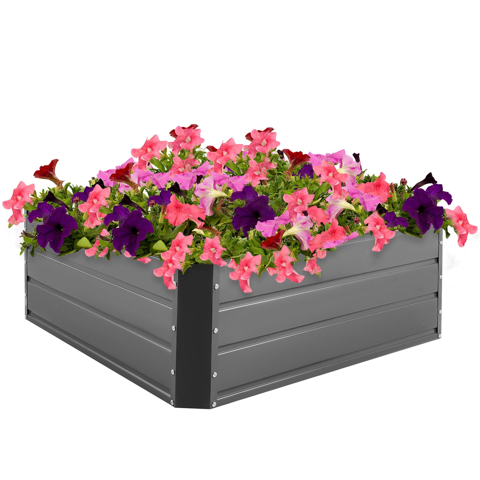 VEVORbrand Raised Metal Garden Bed, 40"x40"x16" Steel Garden Bed Gray Square Planter Box, Plant Raised Garden Bed Kit Outdoor Compost Garden Bed