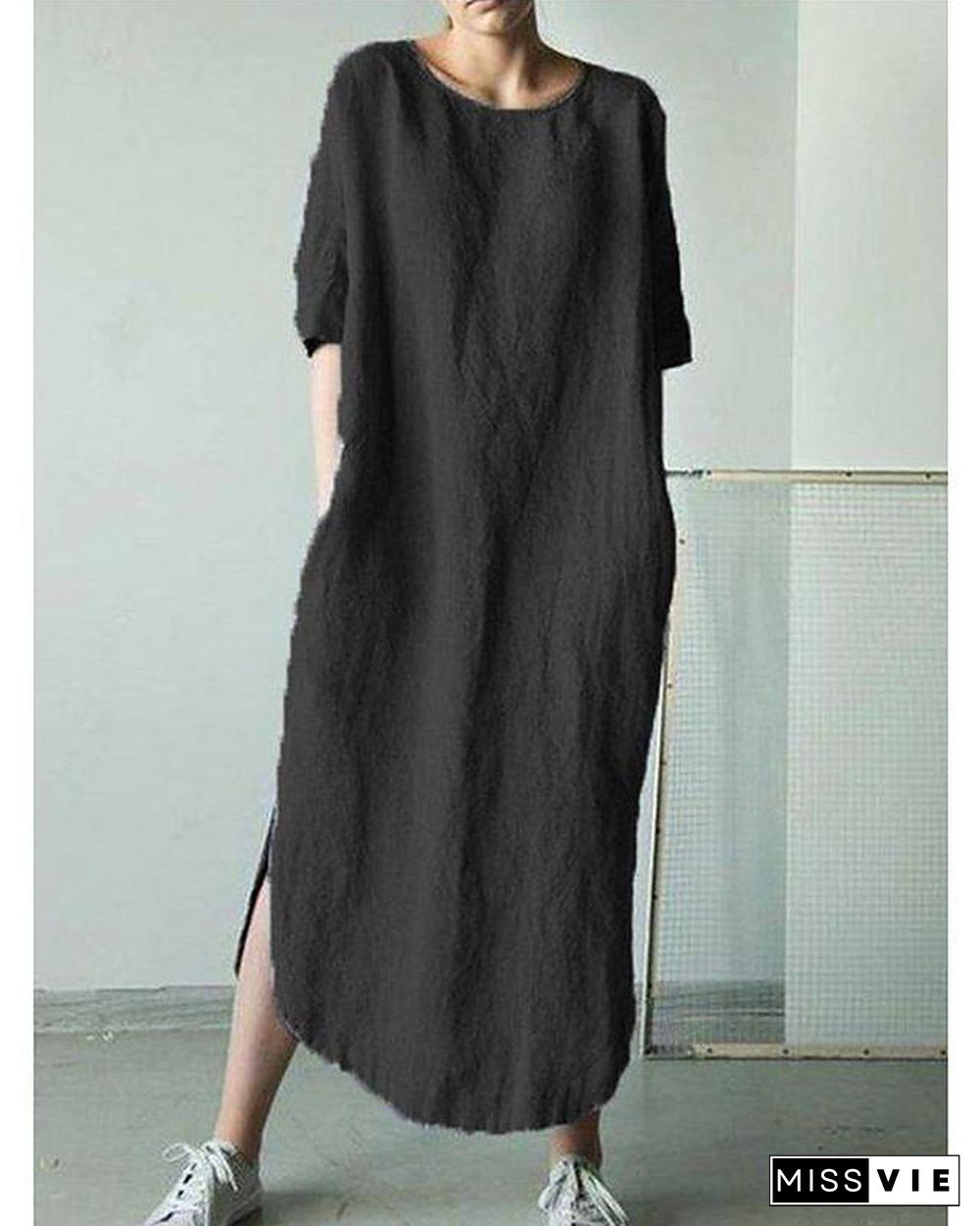 Women's Shift Dress Midi Dress - Short Sleeve Solid Color Summer Hot Casual Loose  White Black Khaki Green Dark Gray Gray Light Blue S M L XL XXL 3XL 4XL 5XL