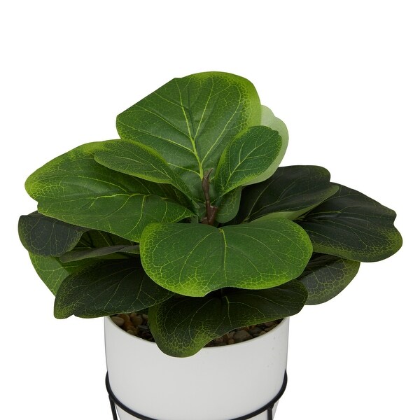 Green Faux Foliage Pilea Artificial Plant with Realistic Leaves and Metal Stand and White Pot