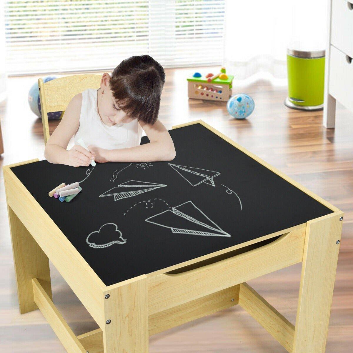 3 in 1 Kids Wood Table & 2 Chair Set | Children Activity Table Desk Sets