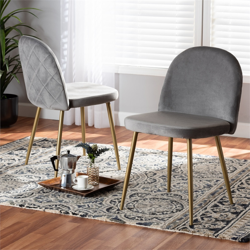 Bowery Hill Gray and Gold Finished Metal 2 Piece Dining Chair Set   Midcentury   Dining Chairs   by Homesquare  Houzz