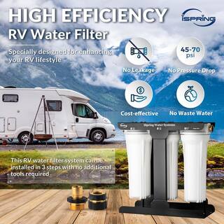 ISPRING CW31 3-Stage Whole House Water Filter for RV Sediment Filter Dual CTO Carbon Block Filter Tankless BPA Free CW31