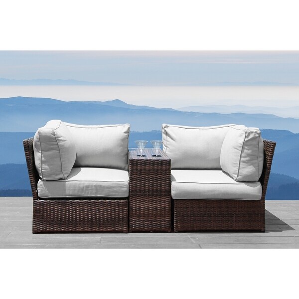 LSI Brown Wicker Cup Holder Table and Loveseat