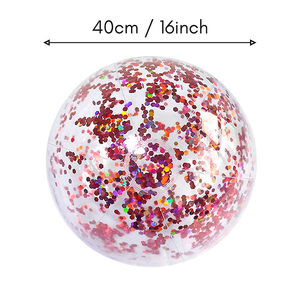 40cm/16inch Beach Ball Transparent Inflatable Swimming Pool Toy Ball With Beautiful Confetti Sequins For Summer Party Water Park Rose Gold