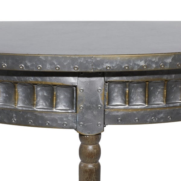 Beige Wood and Iron Metal Half Moon Farmhouse Console Table