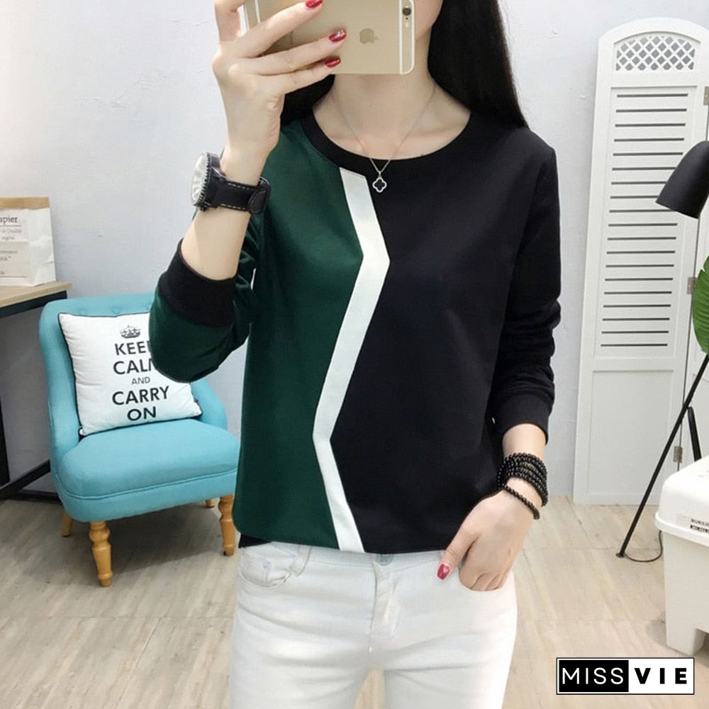 Long Sleeve T Shirt Women Tshirt Patchwork Plus Size T-Shirt Women Tops Autumn And Winter Tee Shirt Femme Camisetas Mujer