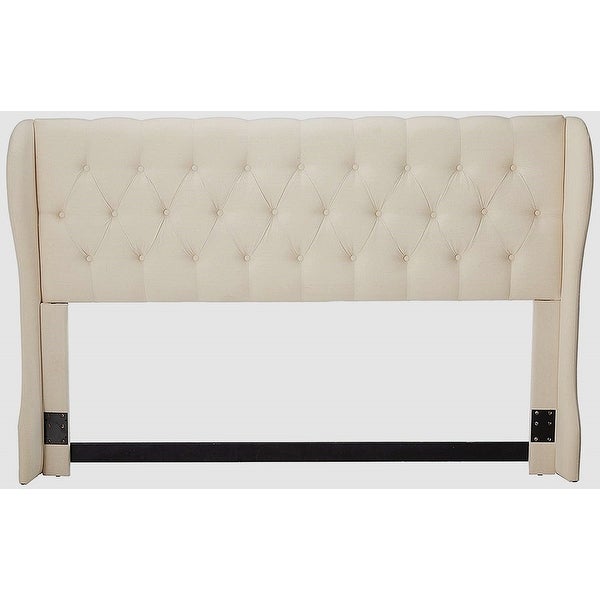 Tribeca King Size Wingback Button Tufted Beige Fabric Headboard - - 35780164