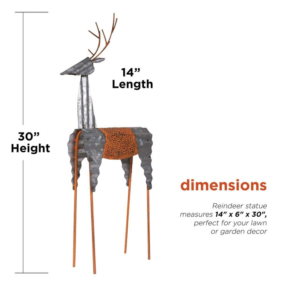 Alpine Corporation 30 in. Tall Metal Rustic Standing Reindeer Christmas Decoration JUM324