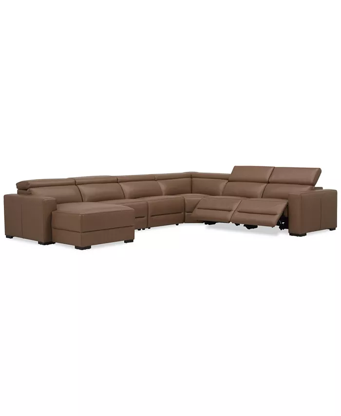 Furniture Nevio 157 6-Pc. Leather Sectional with 2 Power Recliners Headrests and Chaise Created For Macy's