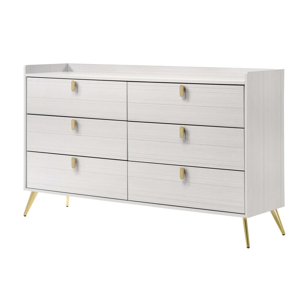 Sampson White and Gold 6 drawer Dresser