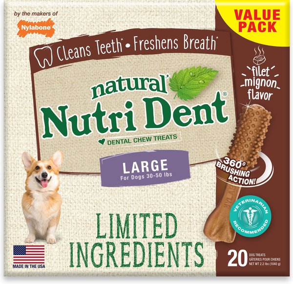 Nylabone Nutri Dent Limited Ingredients Large Filet Mignon Natural Dental Dog Treats