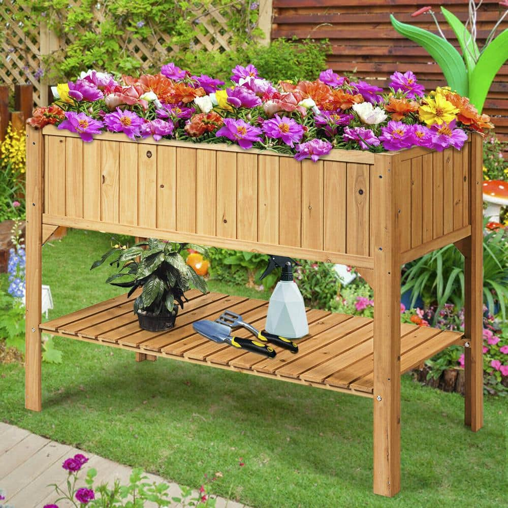 FORCLOVER Wooden Elevated Planter Box Shelf Suitable for Garden Use CTW-GT3417