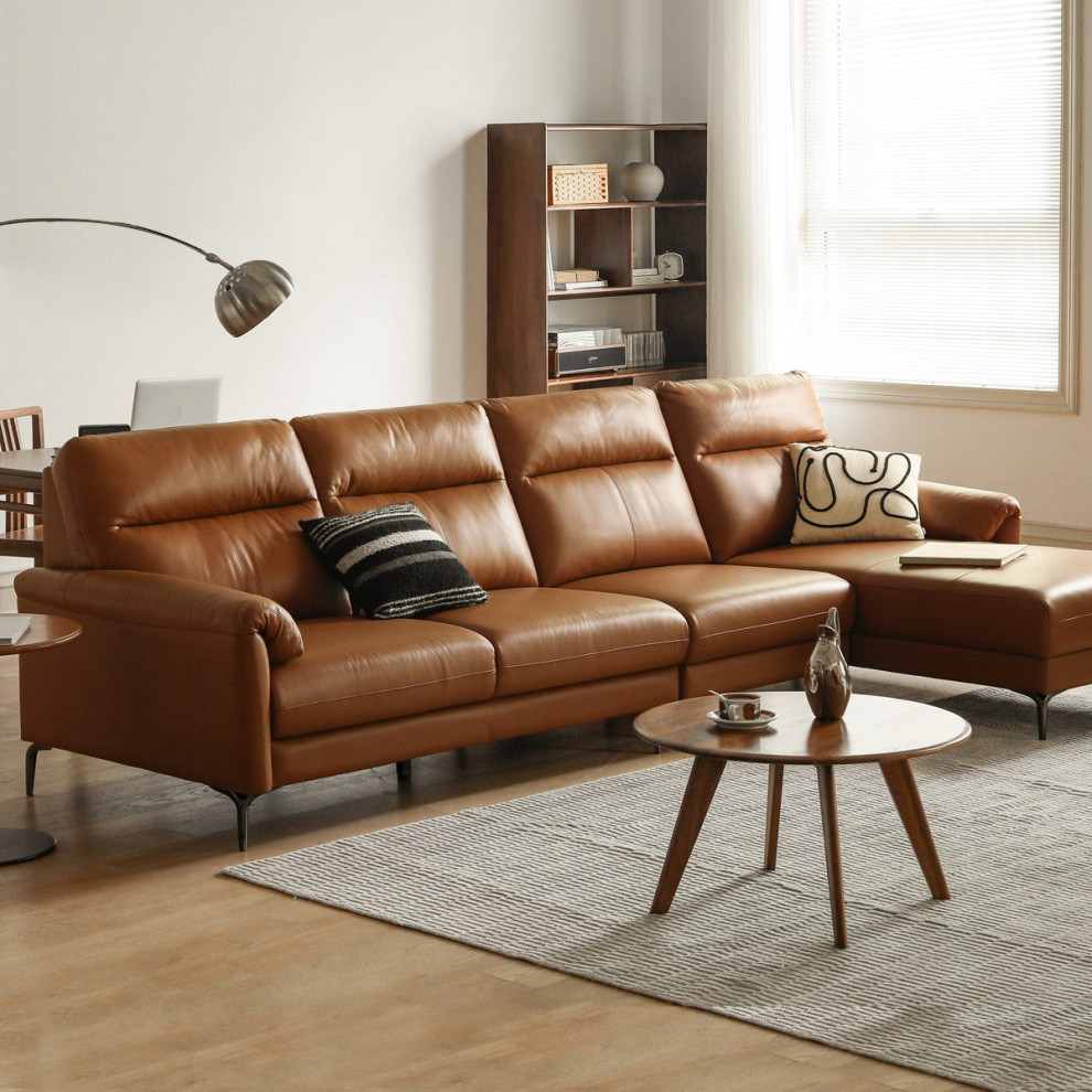 leather Sofa Italian light luxury Style   Midcentury   Sectional Sofas   by GVAwood  Houzz