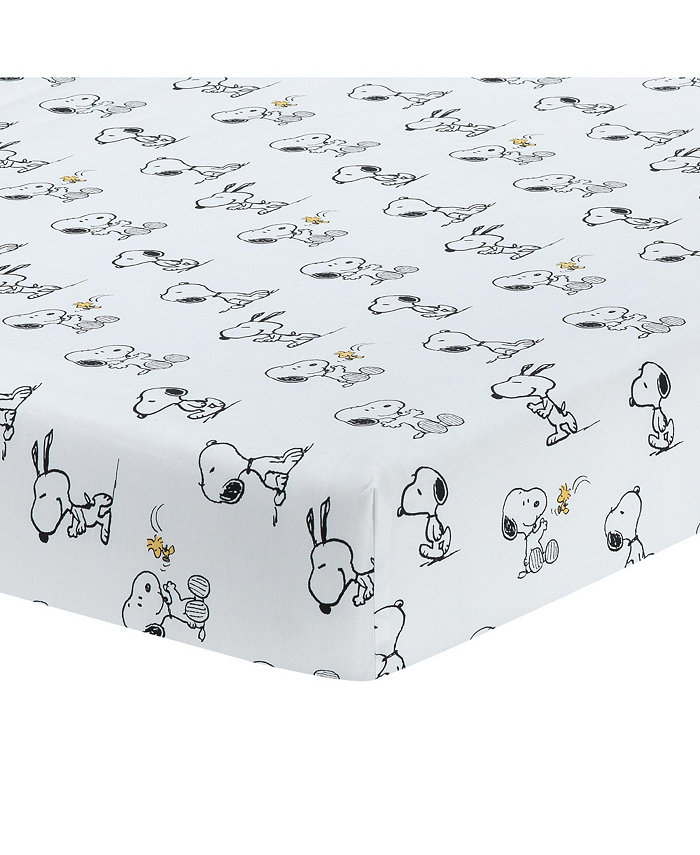 Lambs and Ivy Classic Snoopy 100% Cotton White Black Fitted Baby Crib Sheet