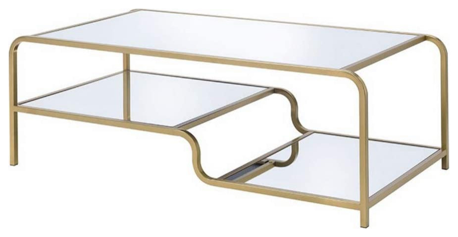 Modern Coffee Table  Geometric Metal Frame With Mirrored Top  ampShelves  Gold   Rustic   Coffee Tables   by Declusia  Houzz