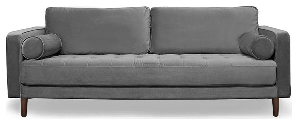 Roma Fabric Gray Velvet Sofa   Midcentury   Sofas   by Primitive Collections  Houzz