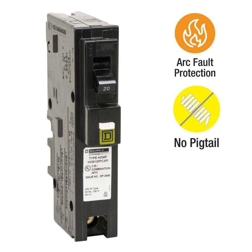 Square D Homeline 20 Amp Single-Pole Plug-On Neutral Combination Arc Fault Circuit Breaker(HOM120PCAFIC) HOM120PCAFIC