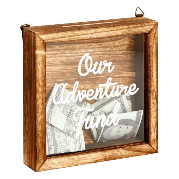 Juvale Our Adventure Travel Fund Bank For Adults Rustic Wooden Honeymoon Piggy Bank For Wedding Gift Money Box For Traveling 7 X 7 In