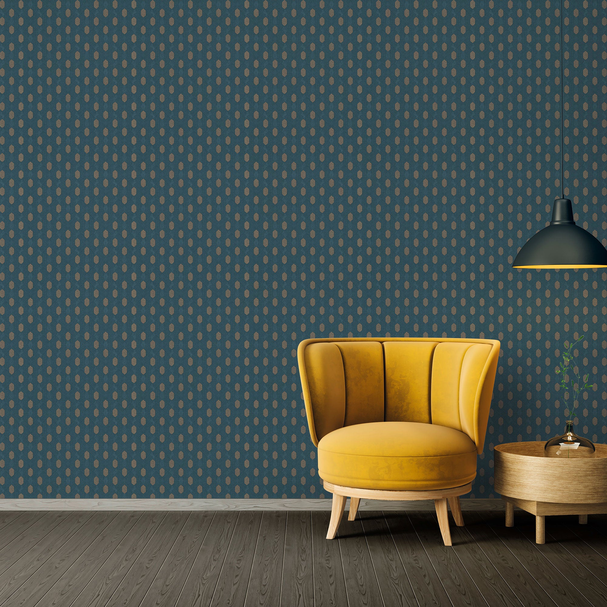 Art Deco Style Geometric Motif Wallpaper in Beige/Blue/Brown from the Absolutely Chic Collection