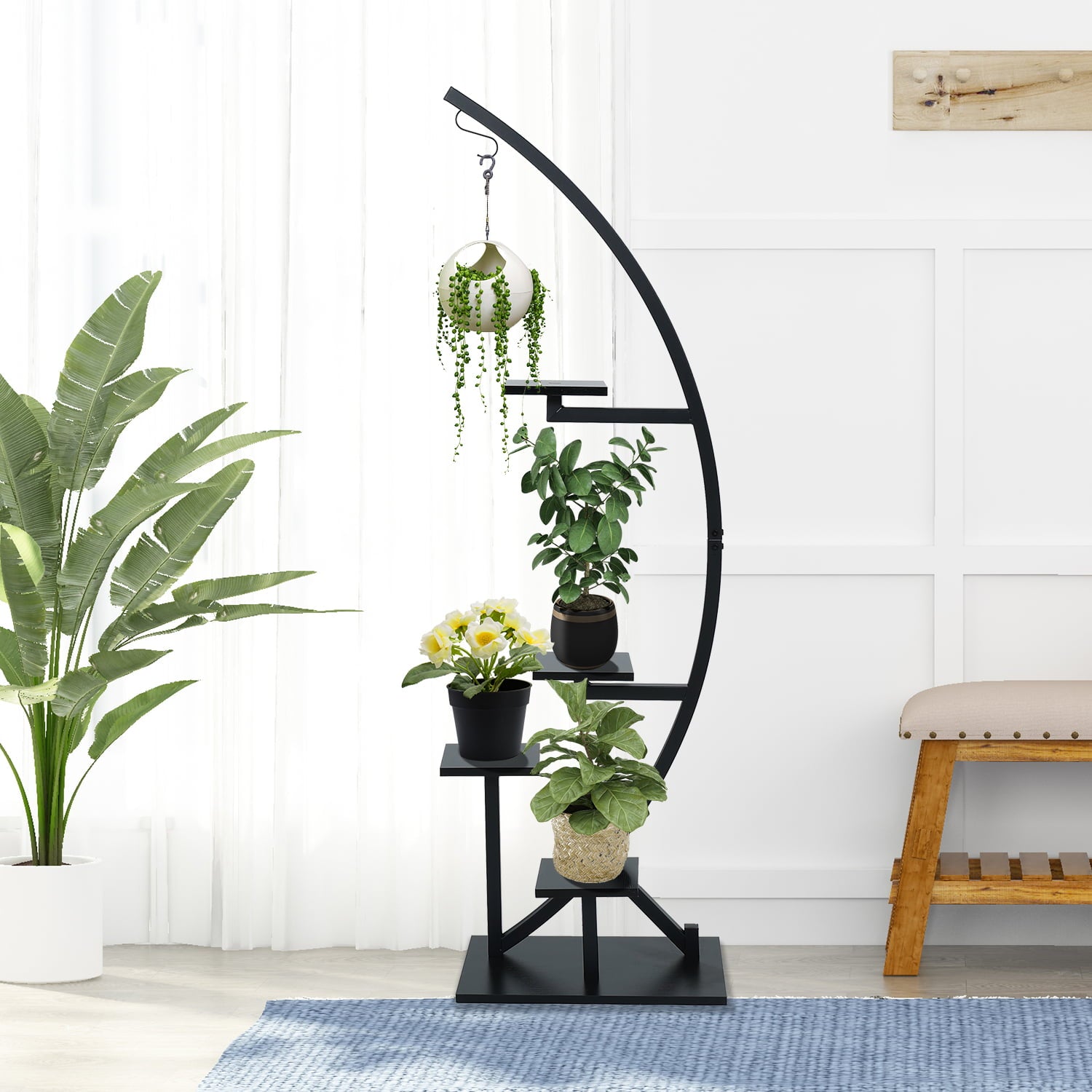 ELECWISH Plant Stand Indoor Plant Shelf Stand Half Moon Plant Stands Multi-Purpose Curved Metal Display Rack for Living Room, Garden, Patio(Black 2 Pack)