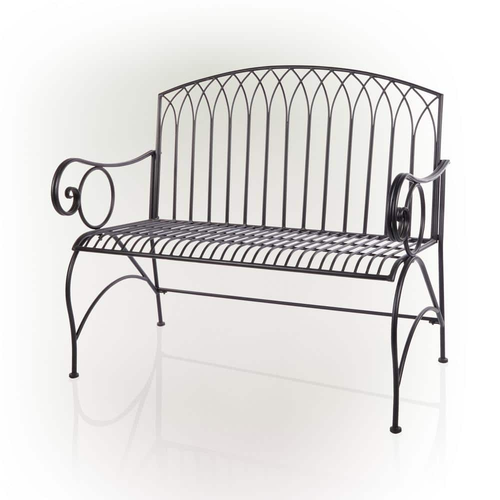 Alpine Corporation 44 in. L 2-Person Black Classic Metal Indoor/Outdoor Garden Bench BAZ424