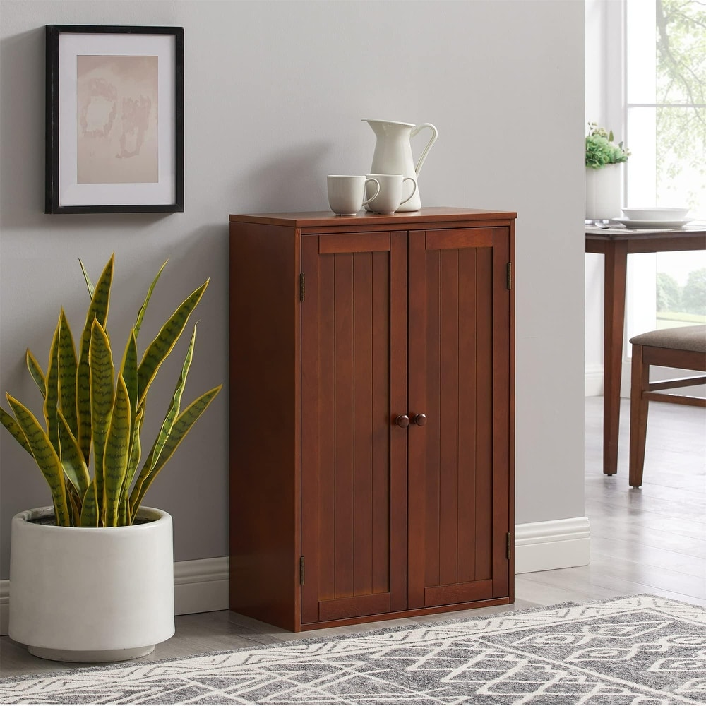 Storage Cabinet Freestanding Wooden Floor Cabinet with Adjustable Shelf and Double Door